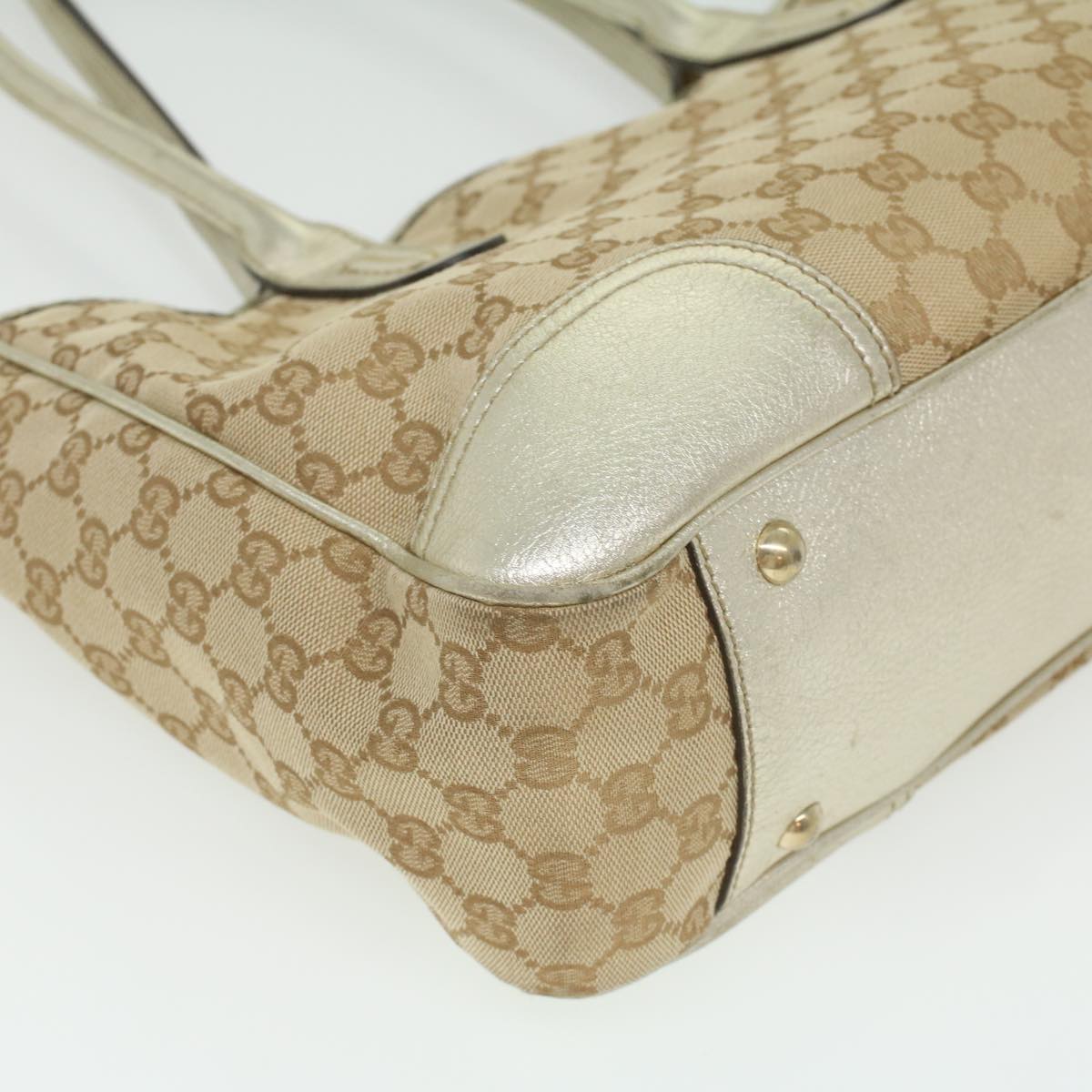 GUCCI GG Canvas Tote Bag Beige Champagne Gold Auth 34597