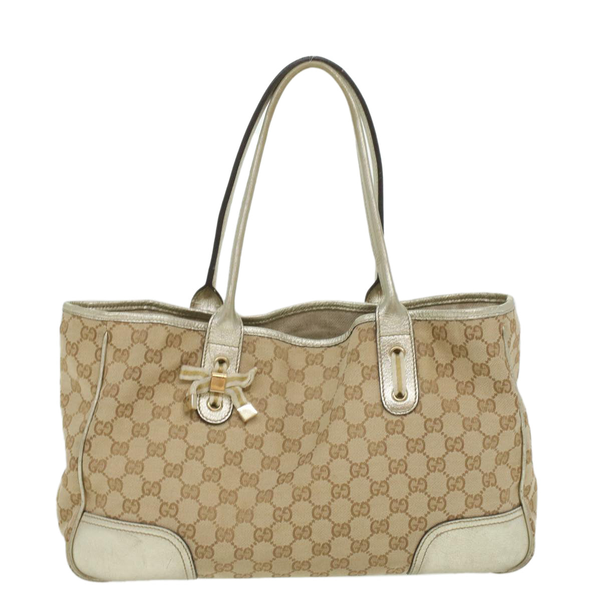 GUCCI GG Canvas Tote Bag Beige Champagne Gold Auth 34597