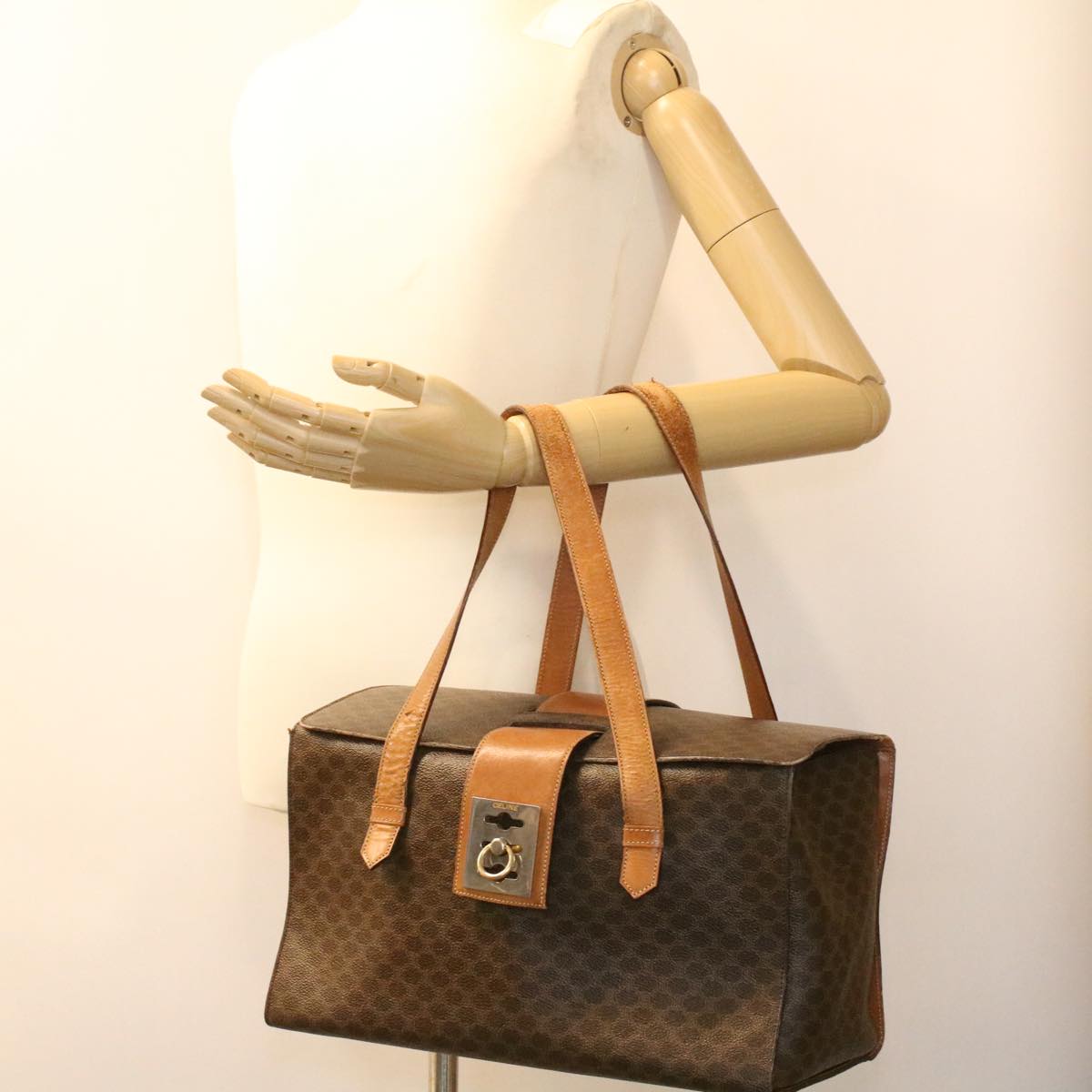 CELINE Macadam Canvas Hand Bag PVC Leather Brown Auth 34655