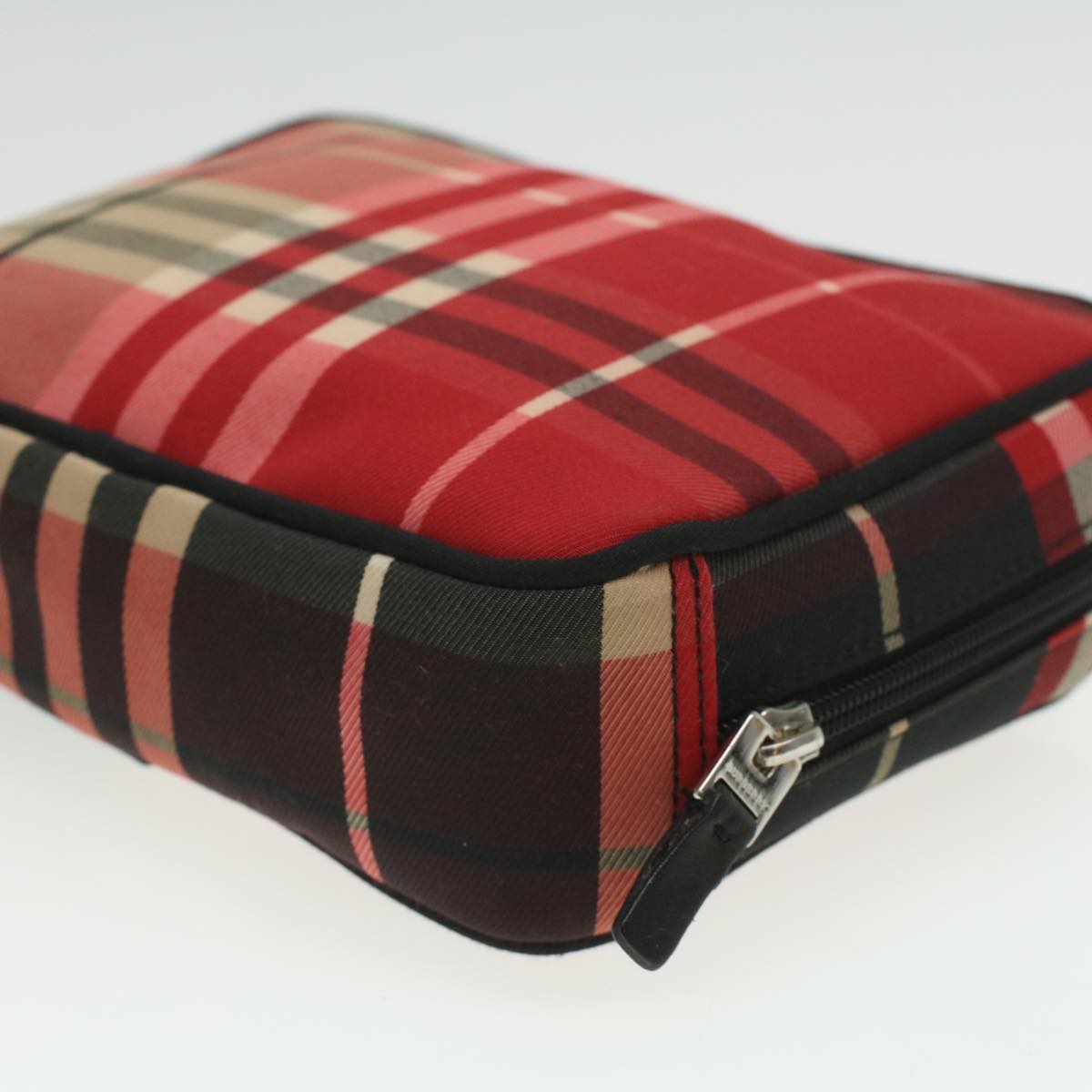 BURBERRY Nova Check Pouch Nylon Red Auth 35421