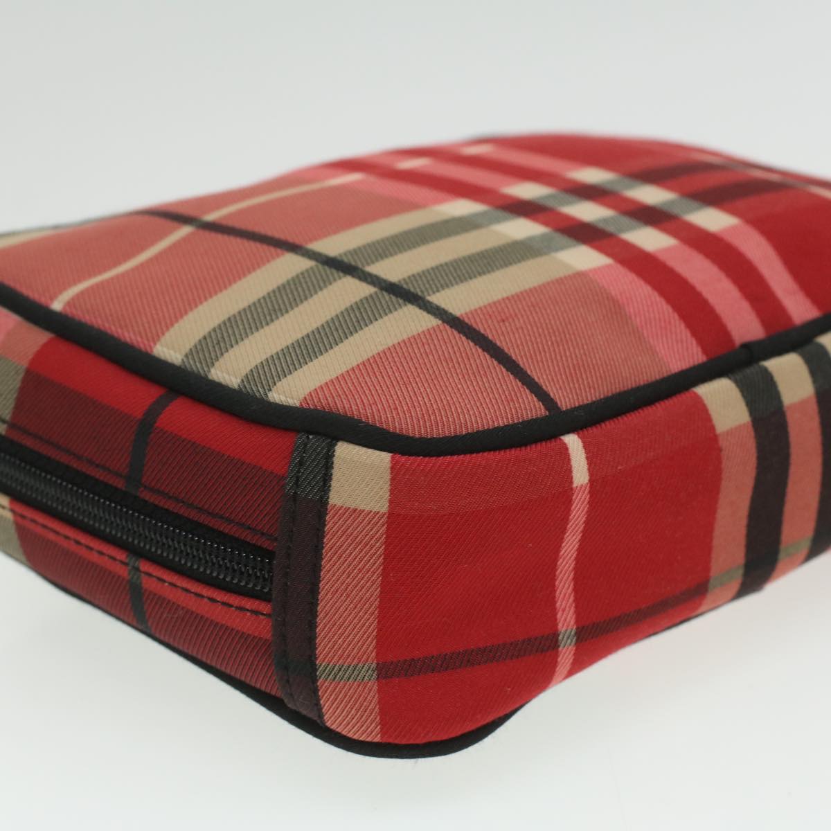 BURBERRY Nova Check Pouch Nylon Red Auth 35421