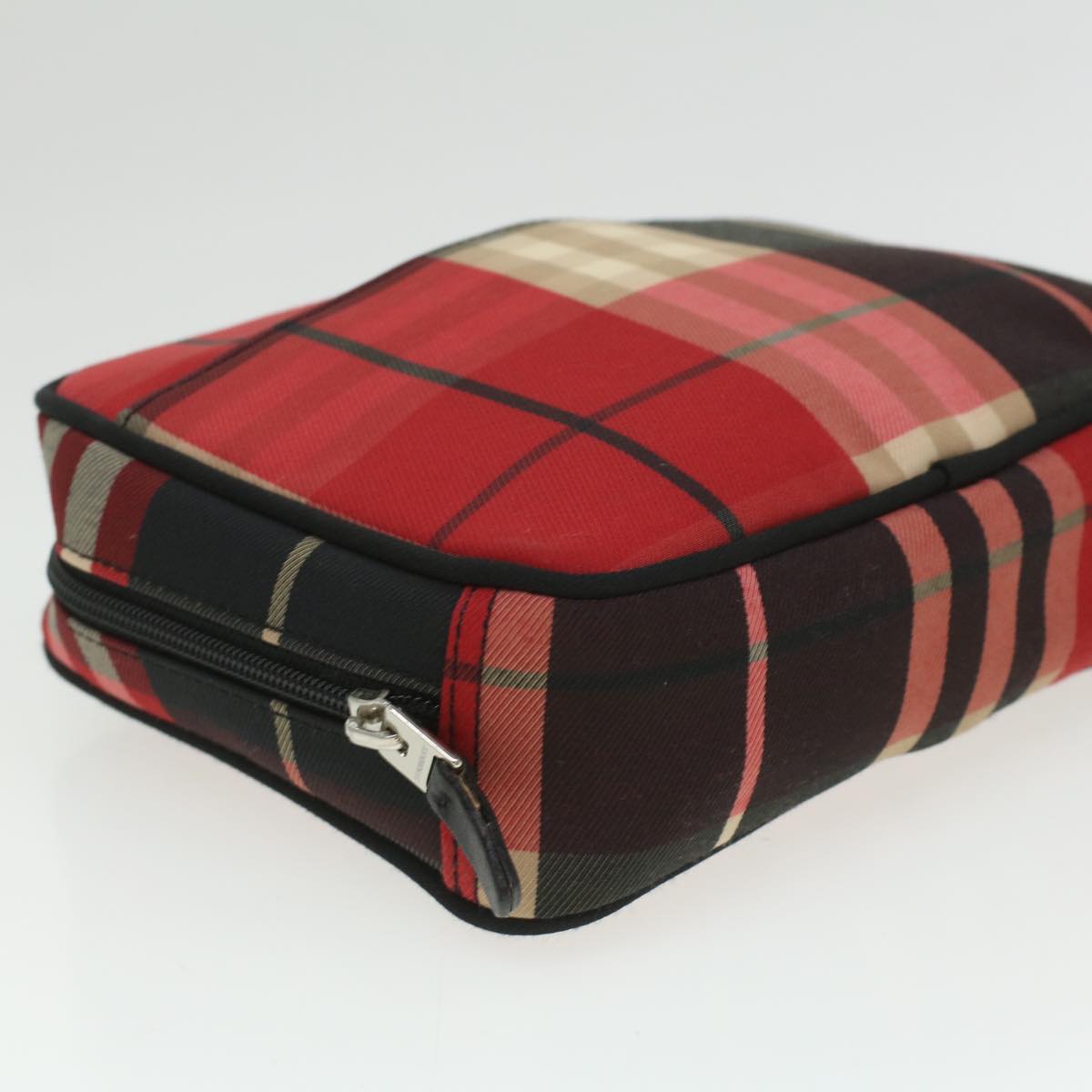 BURBERRY Nova Check Pouch Nylon Red Auth 35421