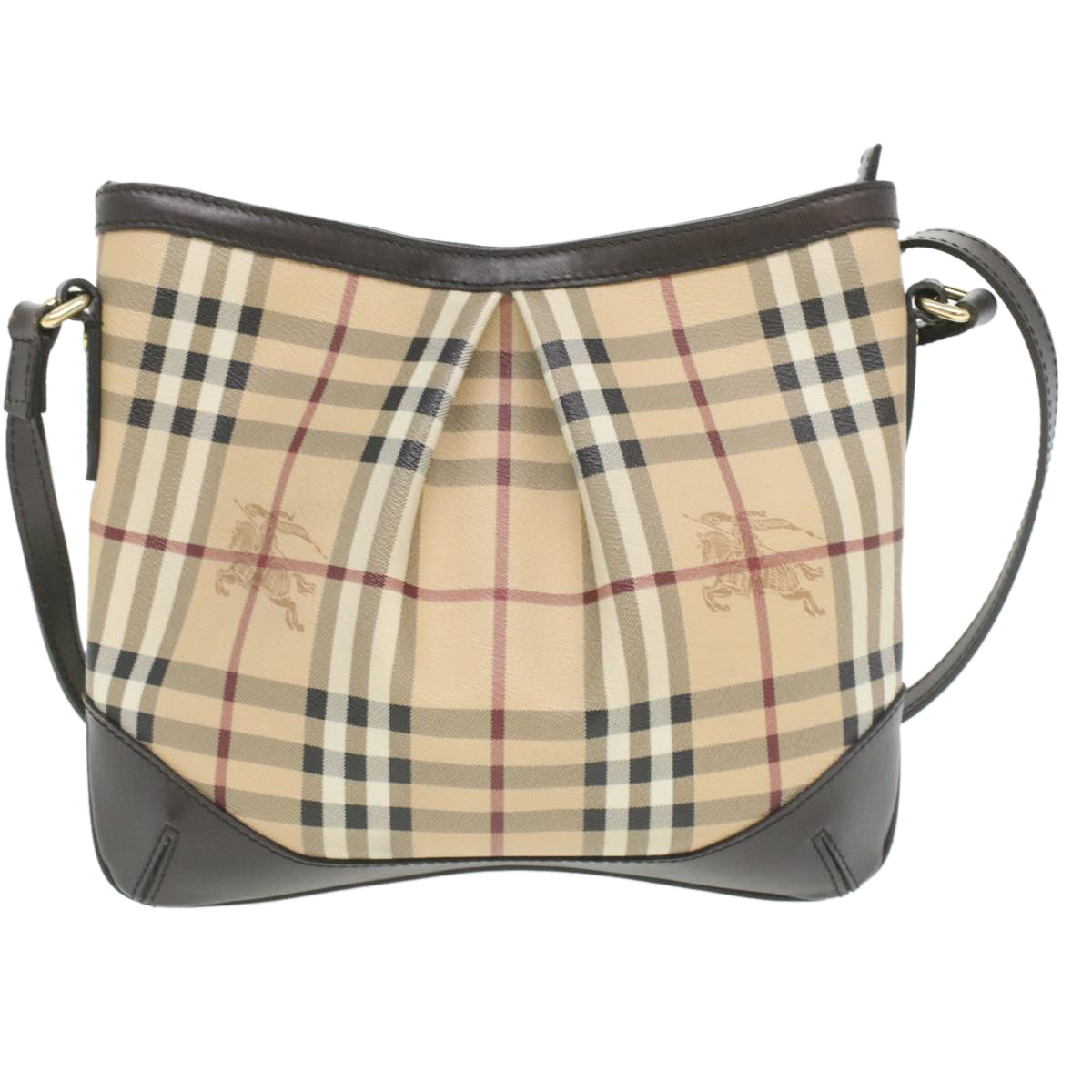 BURBERRY Nova Check Shoulder Bag PVC Leather Beige Auth 35432