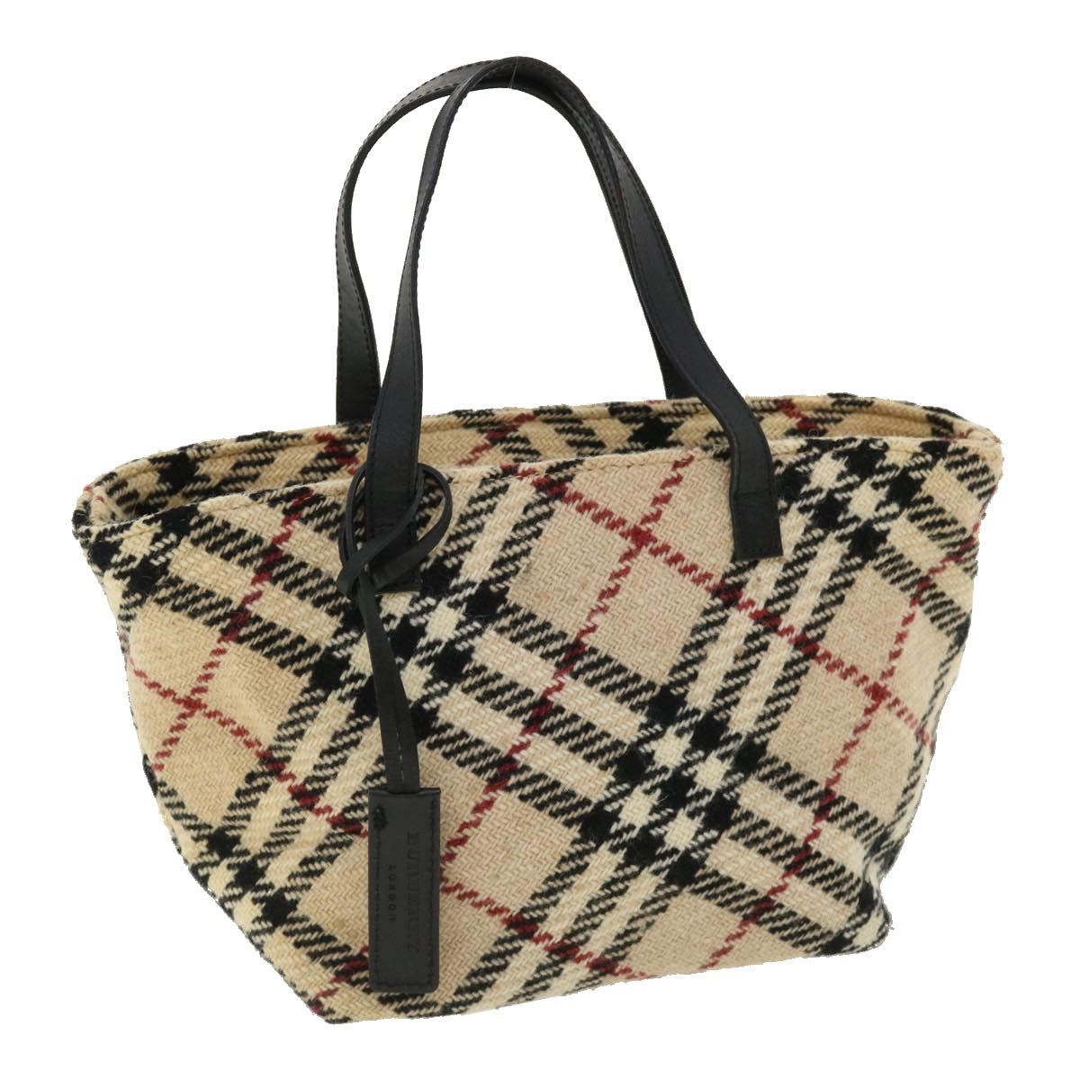 BURBERRY Nova Check Hand Bag Wool Beige Auth 35536