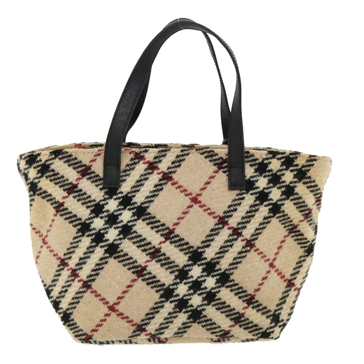 BURBERRY Nova Check Hand Bag Wool Beige Auth 35536