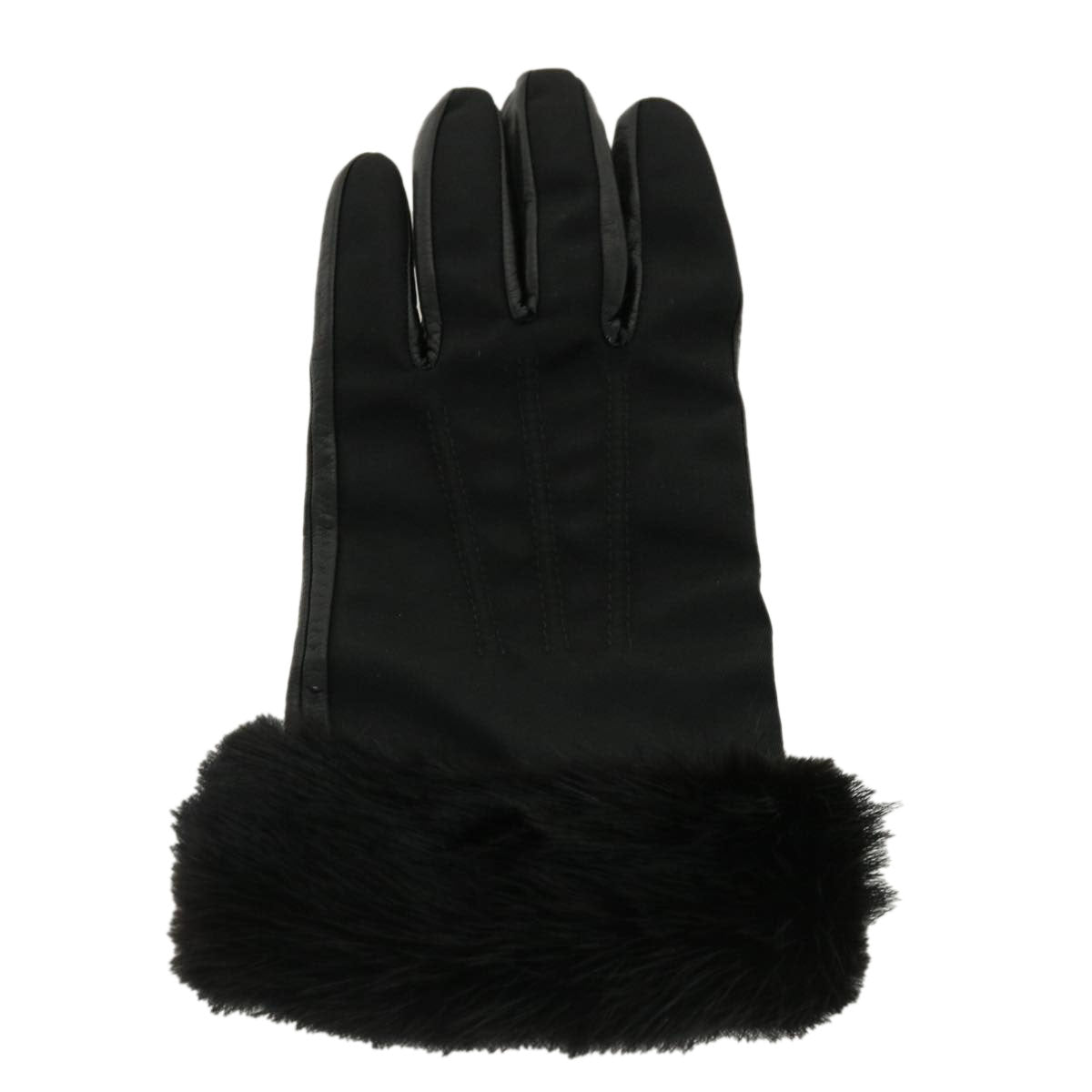 PRADA Gloves Nylon Lamb Skin 7 1/2 Black Auth 35562