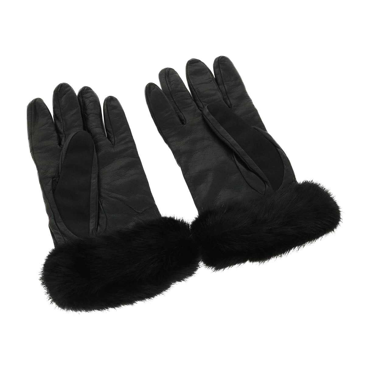 PRADA Gloves Nylon Lamb Skin 7 1/2 Black Auth 35562