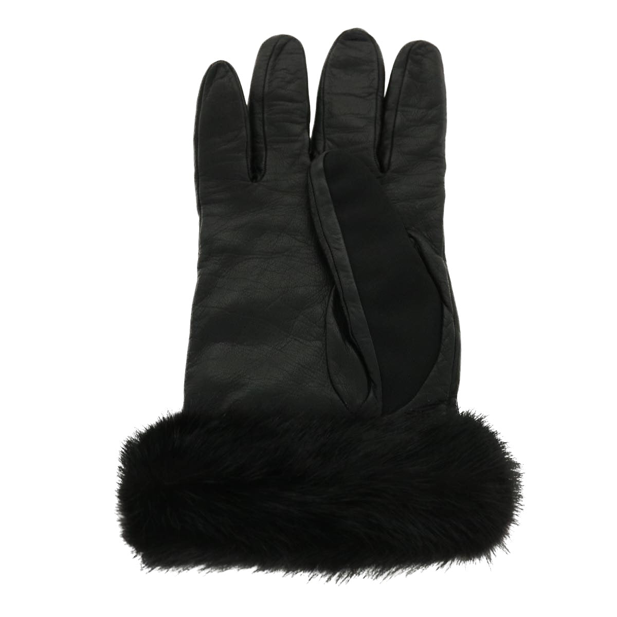 PRADA Gloves Nylon Lamb Skin 7 1/2 Black Auth 35562