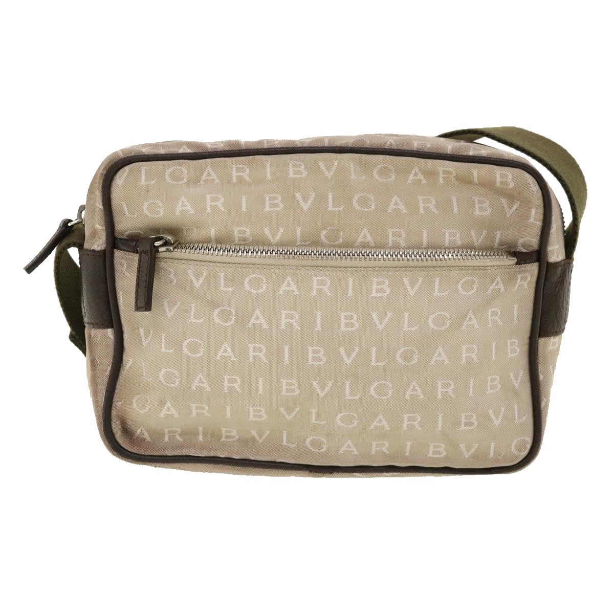 BVLGARI Logo mania Shoulder Bag Canvas Beige Auth 35585