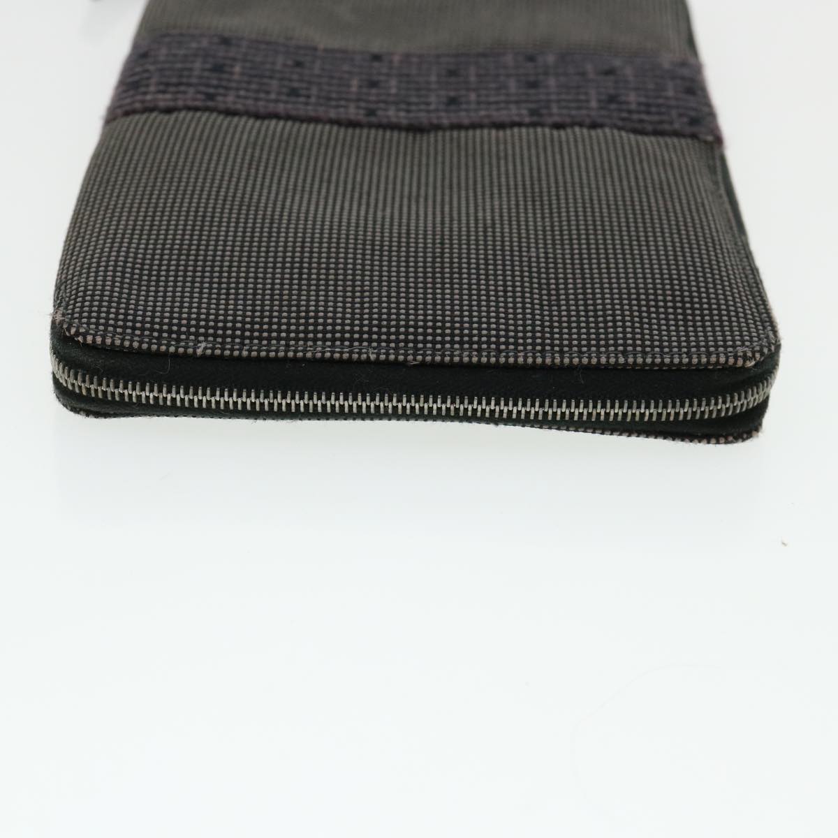 HERMES Her Line Long Wallet Canvas Gray Auth 35589