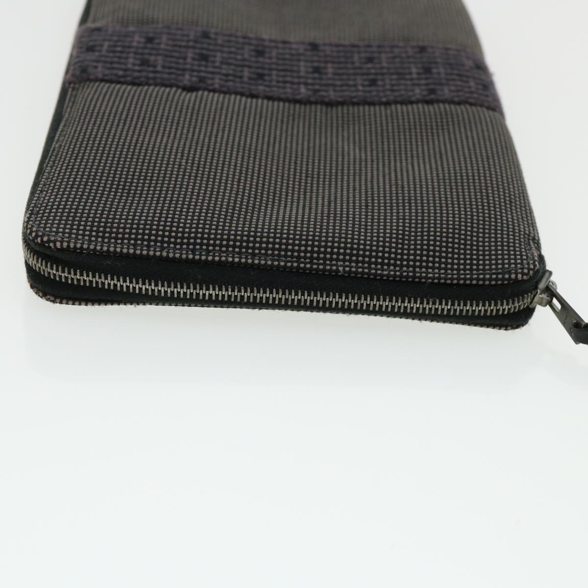 HERMES Her Line Long Wallet Canvas Gray Auth 35589