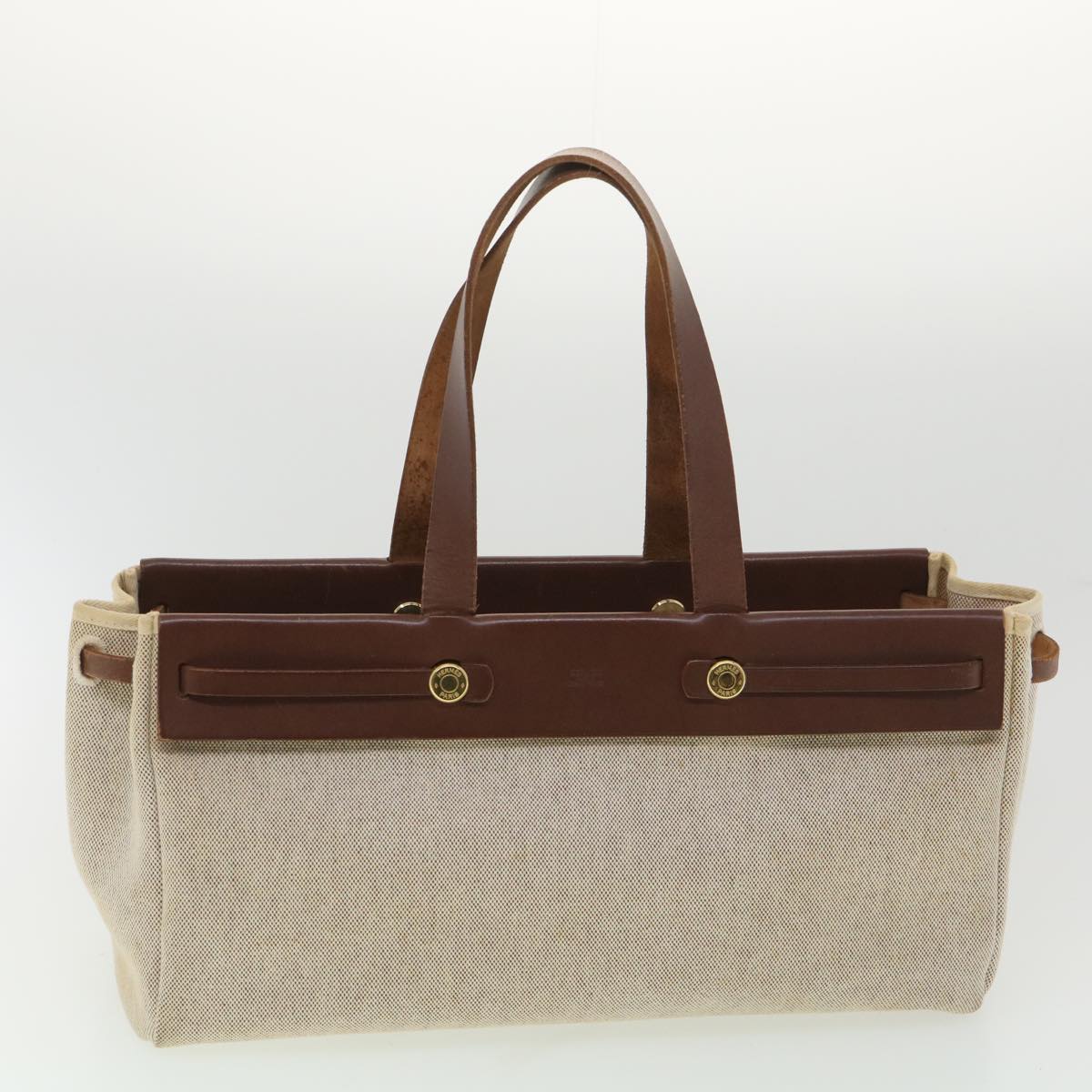 HERMES Herbag Cabass GM Tote Bag Canvas 2way Beige Brown Auth 35647