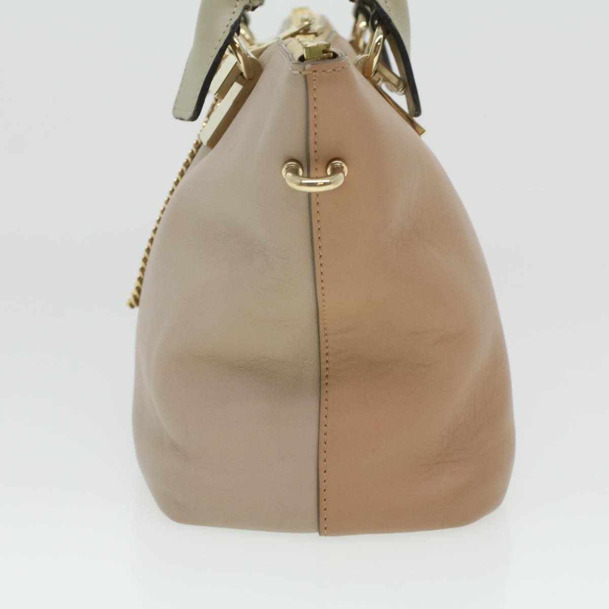 Chloe Bailey Hand Bag Leather 2way Beige Pink Auth 35664