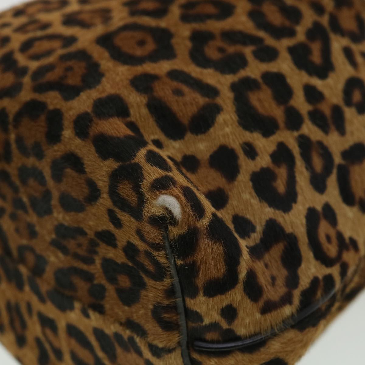 LOEWE Leopard Shoulder Bag Unborn Calf Skin Leather Brown Black Auth 35676