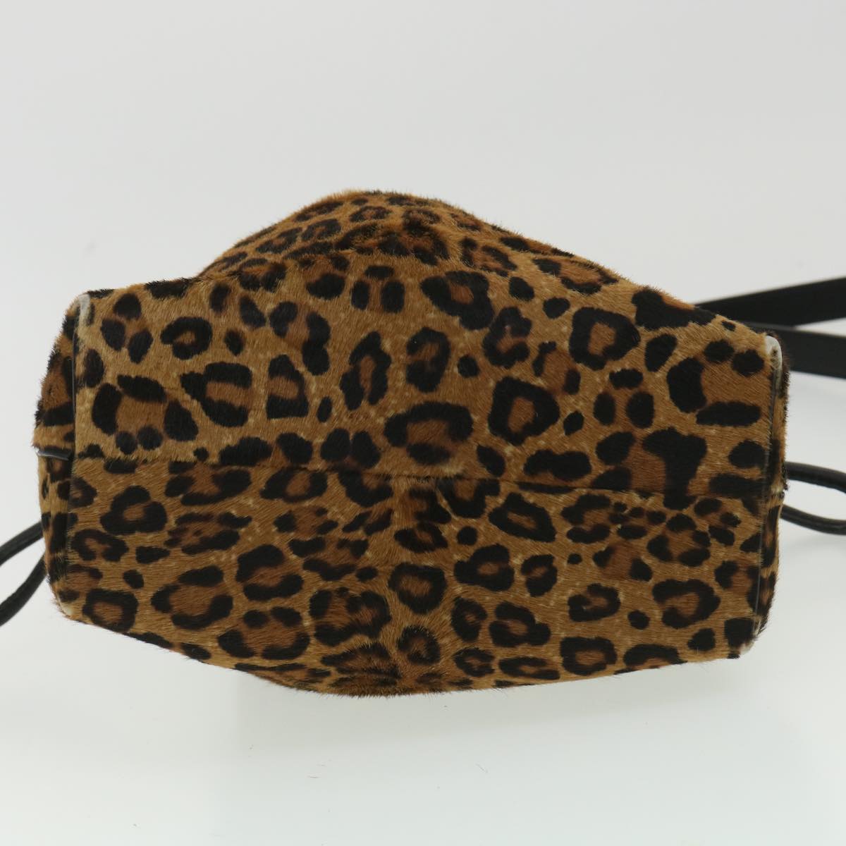 LOEWE Leopard Shoulder Bag Unborn Calf Skin Leather Brown Black Auth 35676