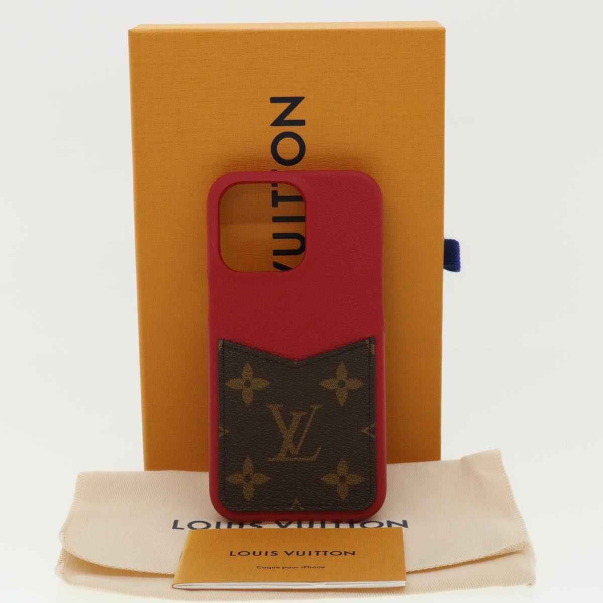 LOUIS VUITTON Monogram iPhone bumper 13pro Case Scarlet M81225 LV Auth 35678