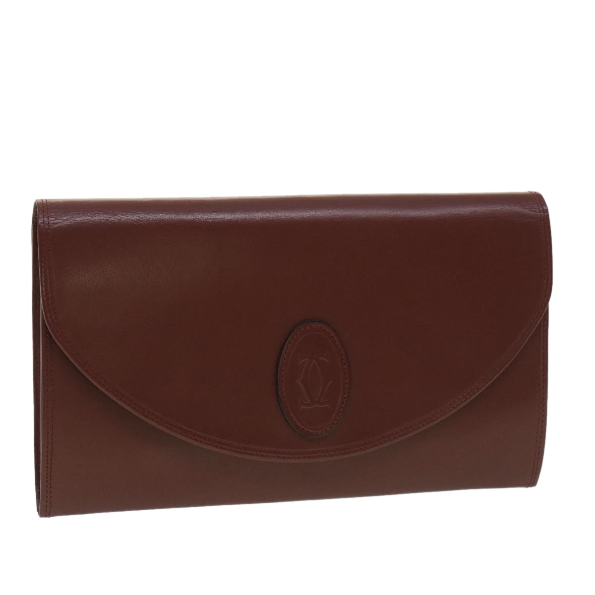 CARTIER Clutch Bag Leather Wine Red Auth 35722