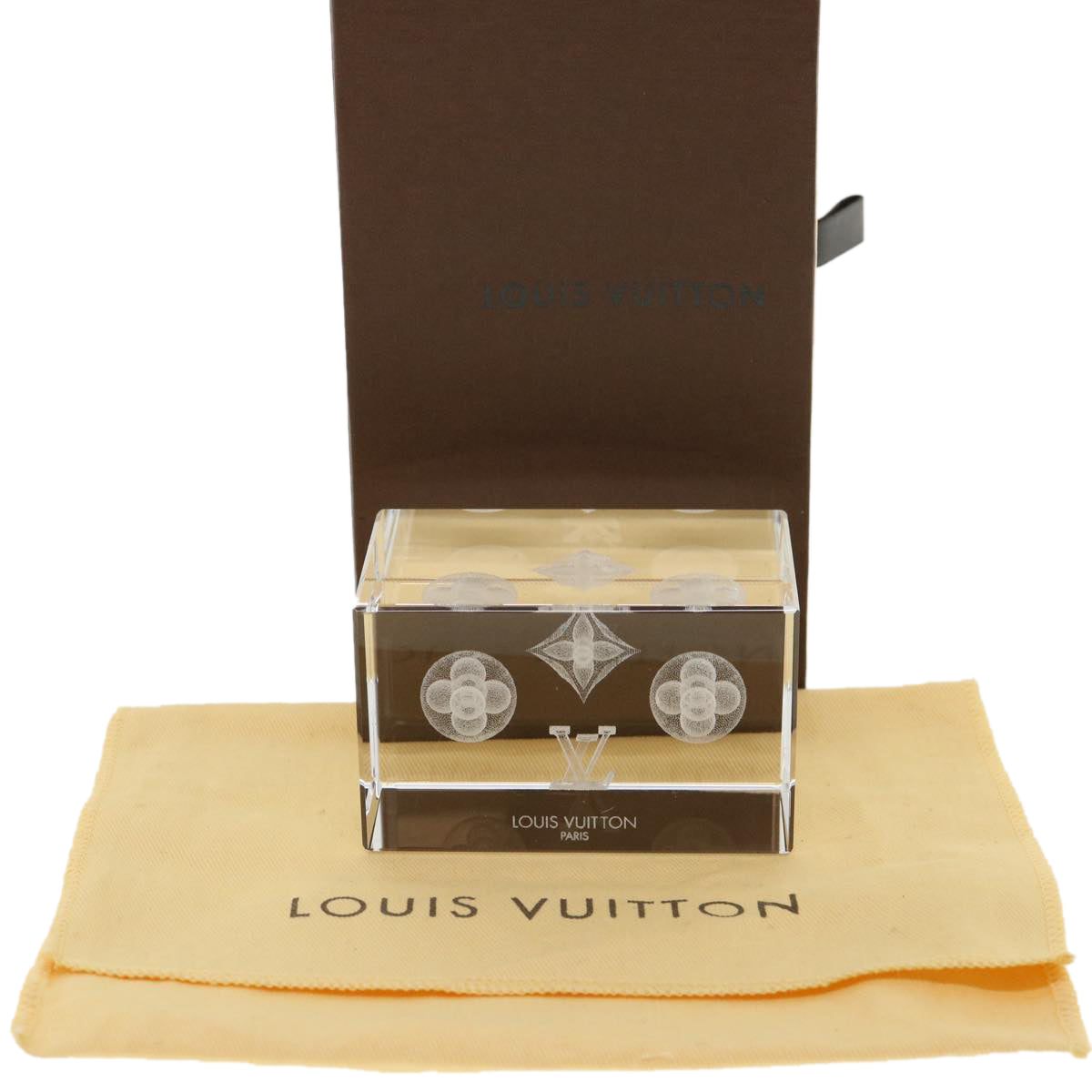 LOUIS VUITTON Monogram Paper Weight Glass VIP Only Clear LV Auth 36030