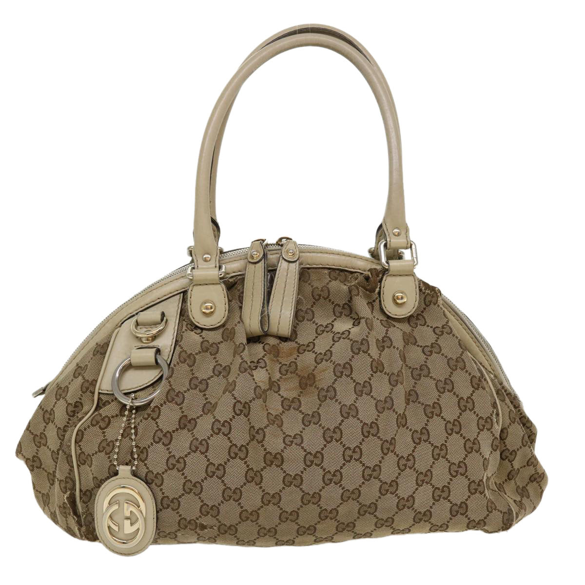 GUCCI GG Canvas Hand Bag 2way Beige 223974 Auth 36034