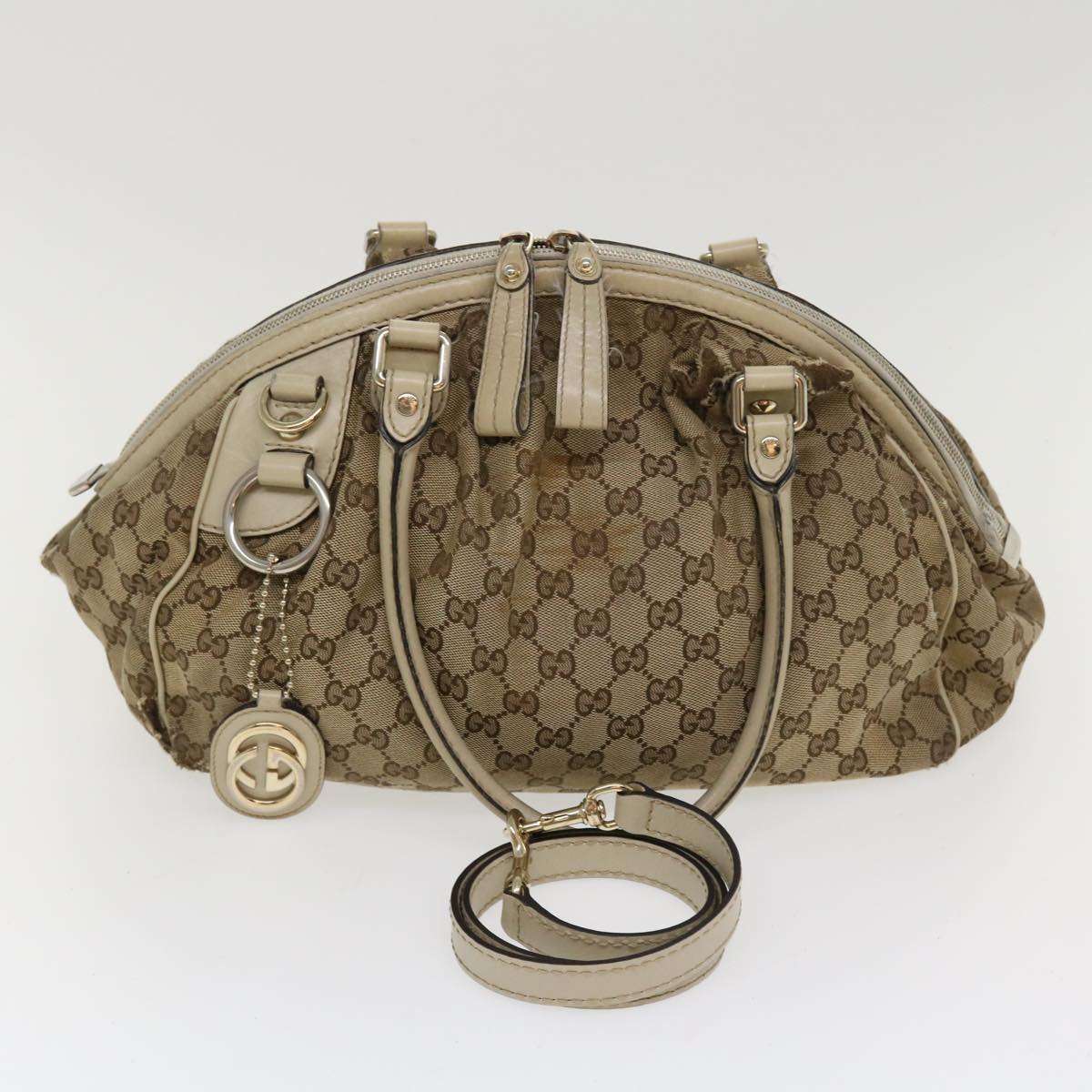 GUCCI GG Canvas Hand Bag 2way Beige 223974 Auth 36034