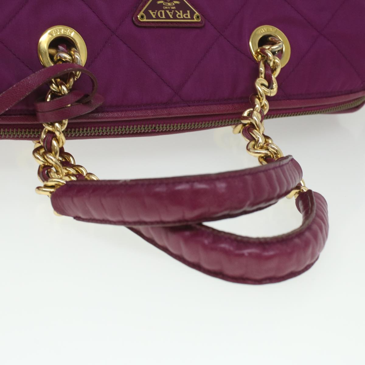 PRADA Quilted Chain Shoulder Bag Nylon Wine Red Auth 36132