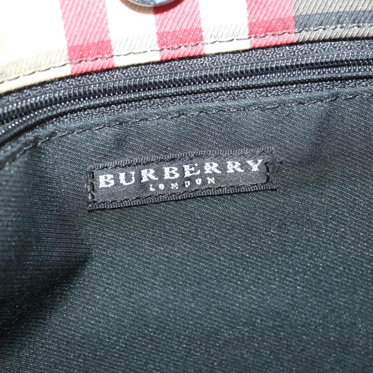 BURBERRY Nova Check Hand Bag Nylon Red Auth 36244