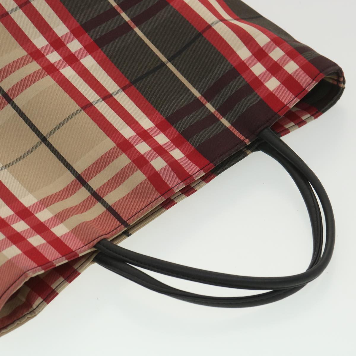 BURBERRY Nova Check Hand Bag Nylon Red Auth 36244