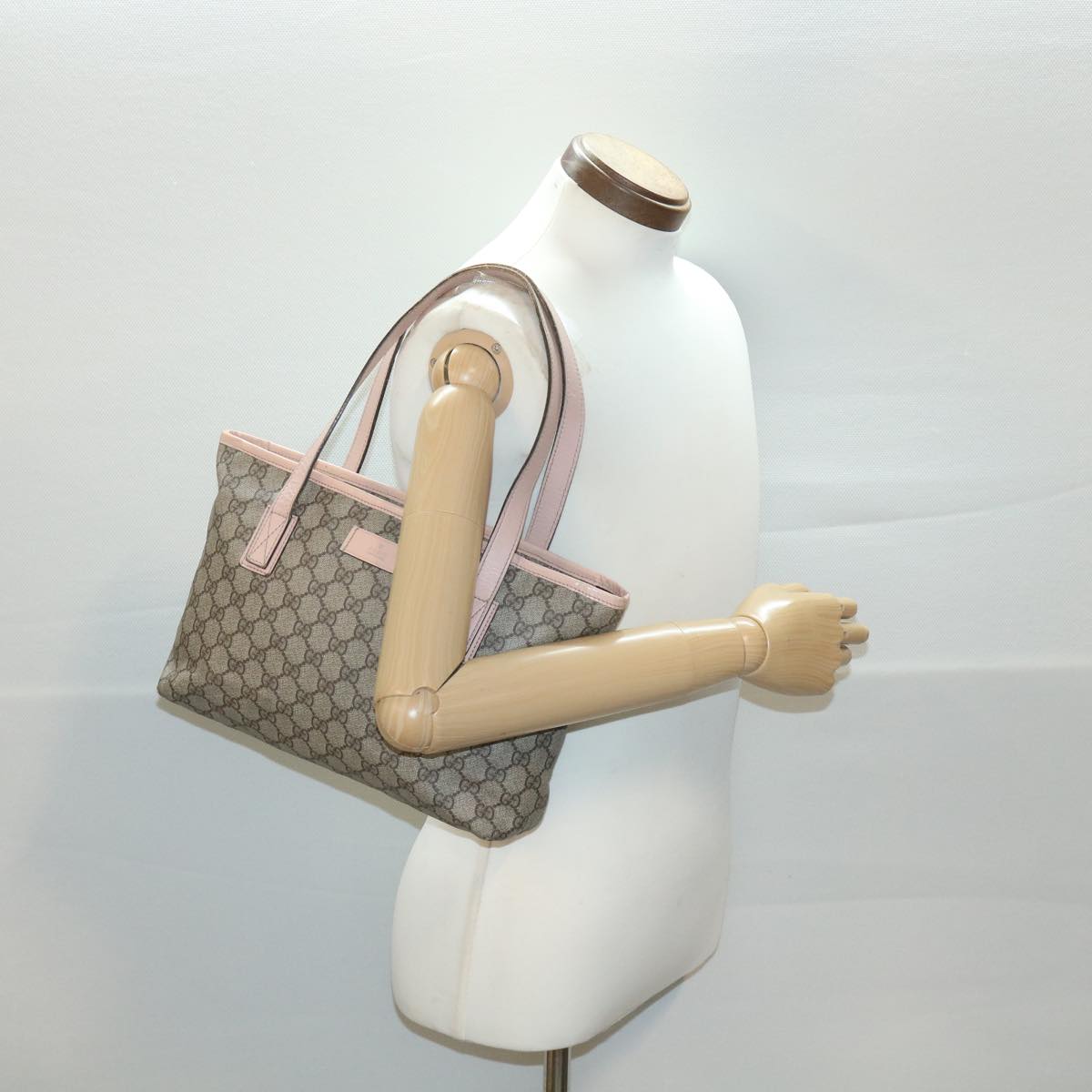 GUCCI GG Canvas Tote Bag PVC Leather Beige Pink 181086 Auth 36252