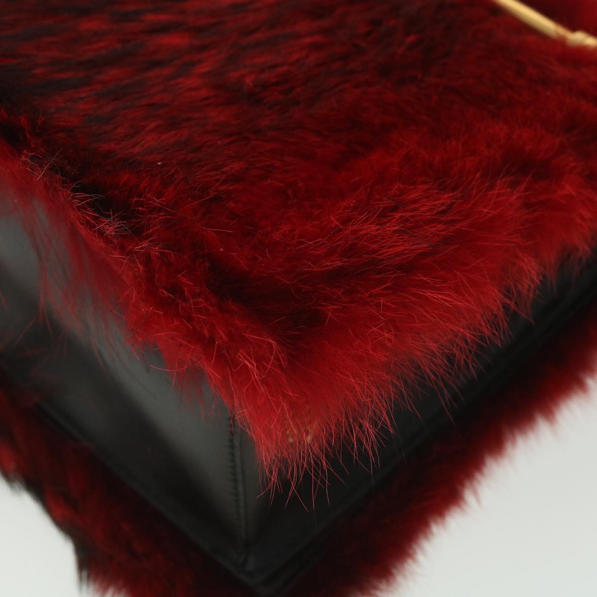 PRADA Shoulder Bag fur Leather Red Auth 36280