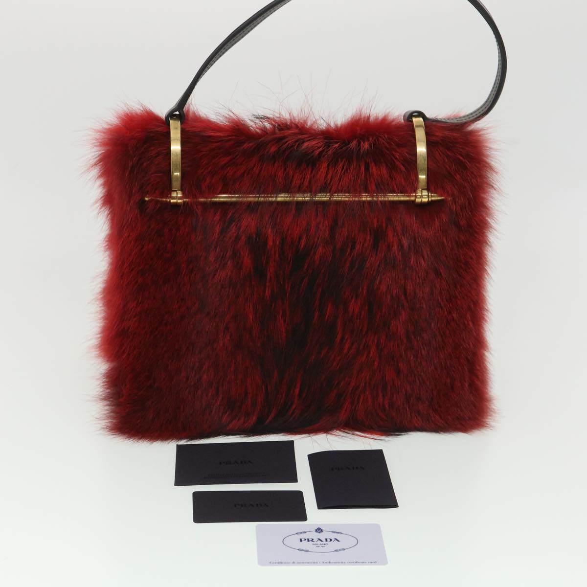 PRADA Shoulder Bag fur Leather Red Auth 36280