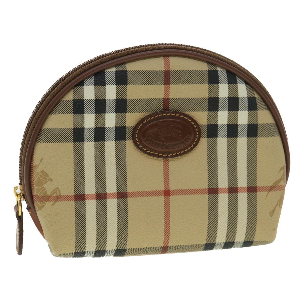 BURBERRY Nova Check Pouch PVC Leather Beige Auth 36281