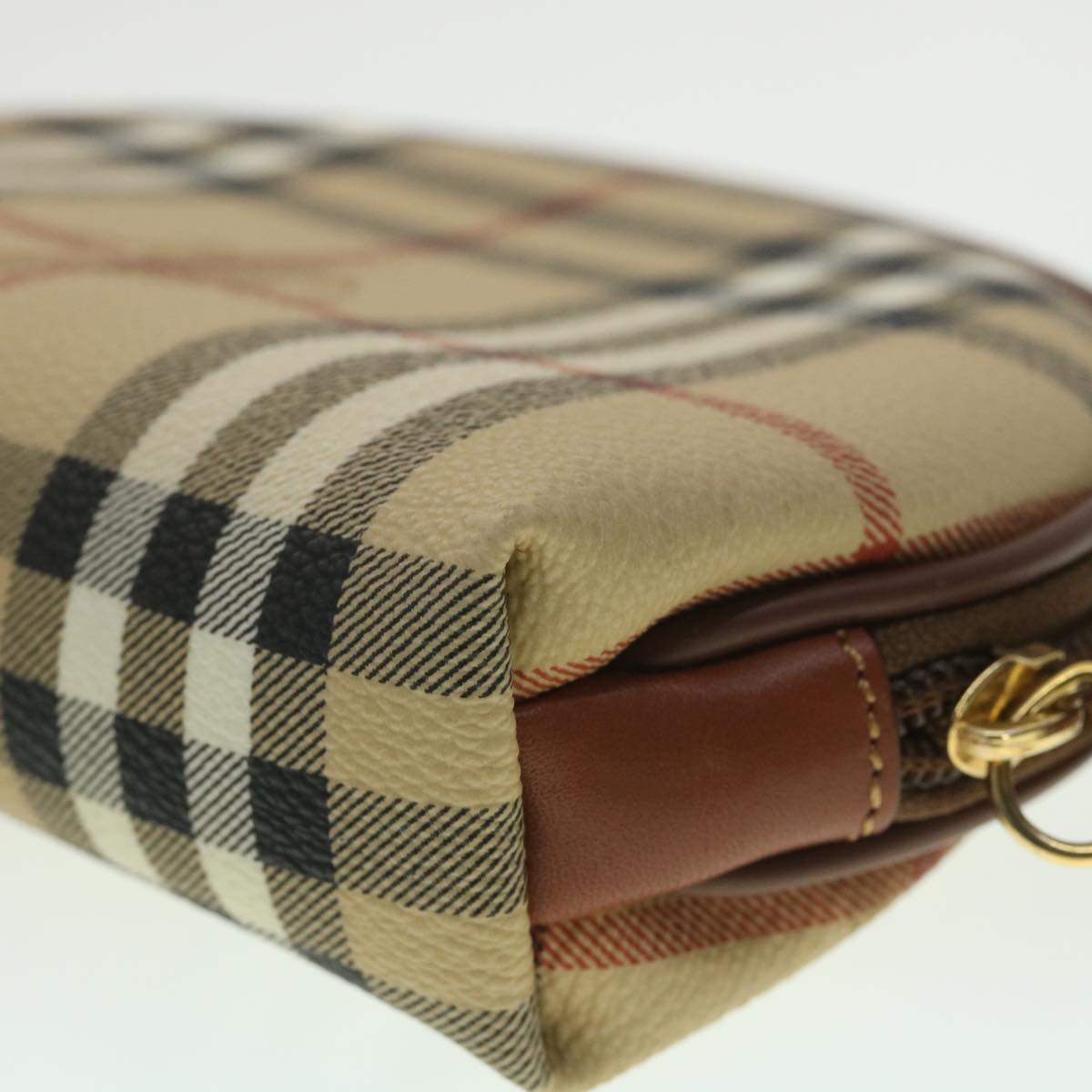 BURBERRY Nova Check Pouch PVC Leather Beige Auth 36281