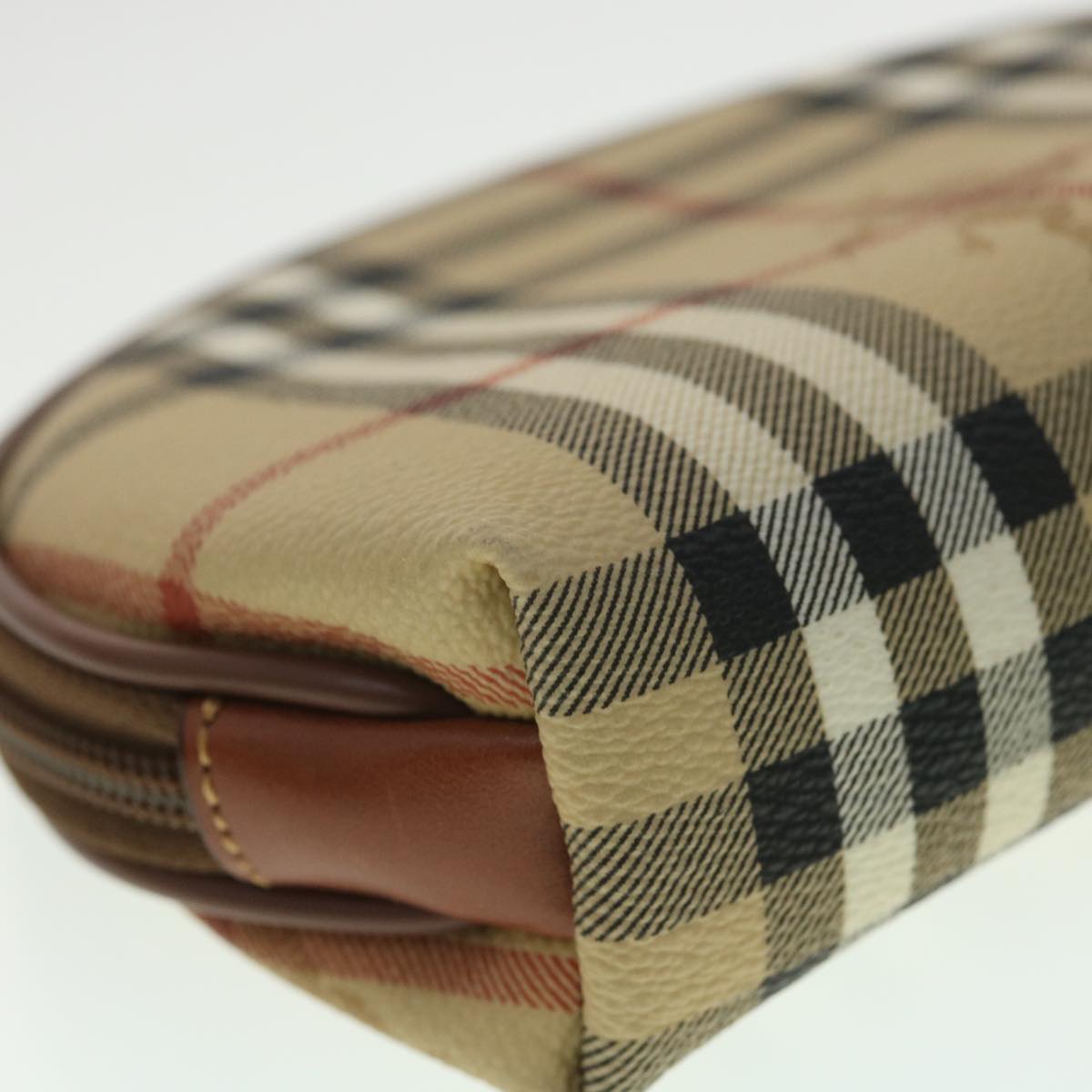 BURBERRY Nova Check Pouch PVC Leather Beige Auth 36281