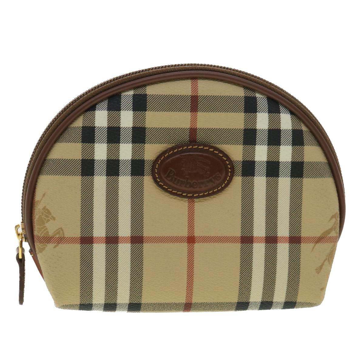 BURBERRY Nova Check Pouch PVC Leather Beige Auth 36281