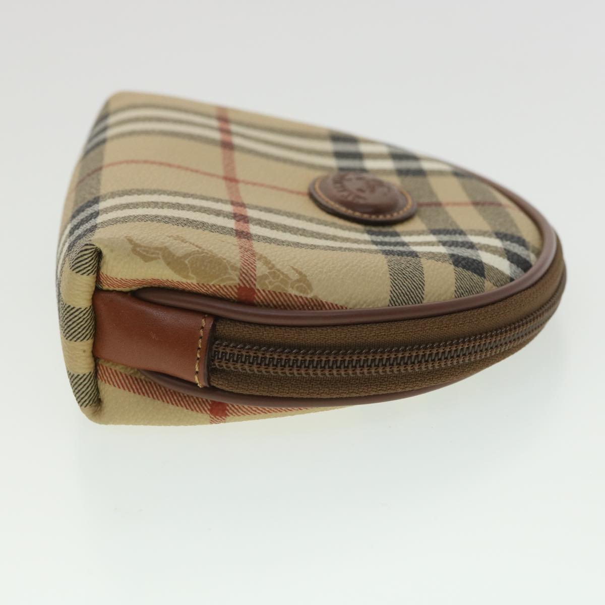 BURBERRY Nova Check Pouch PVC Leather Beige Auth 36281