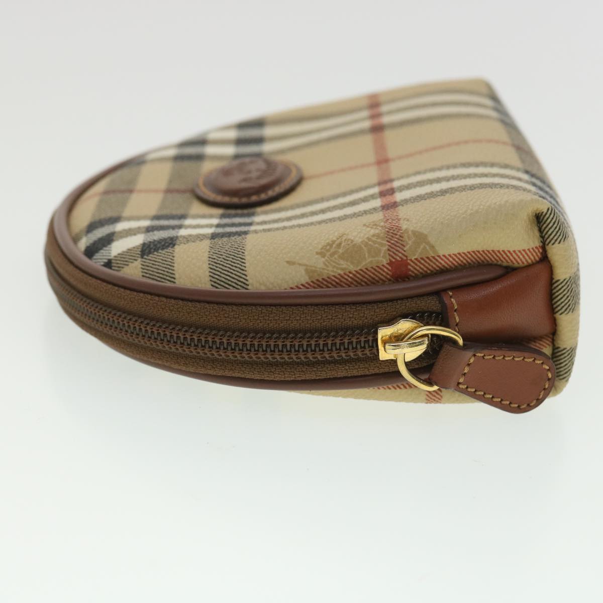 BURBERRY Nova Check Pouch PVC Leather Beige Auth 36281