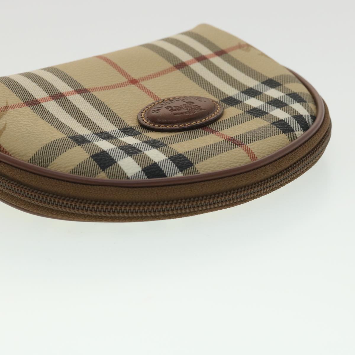 BURBERRY Nova Check Pouch PVC Leather Beige Auth 36281