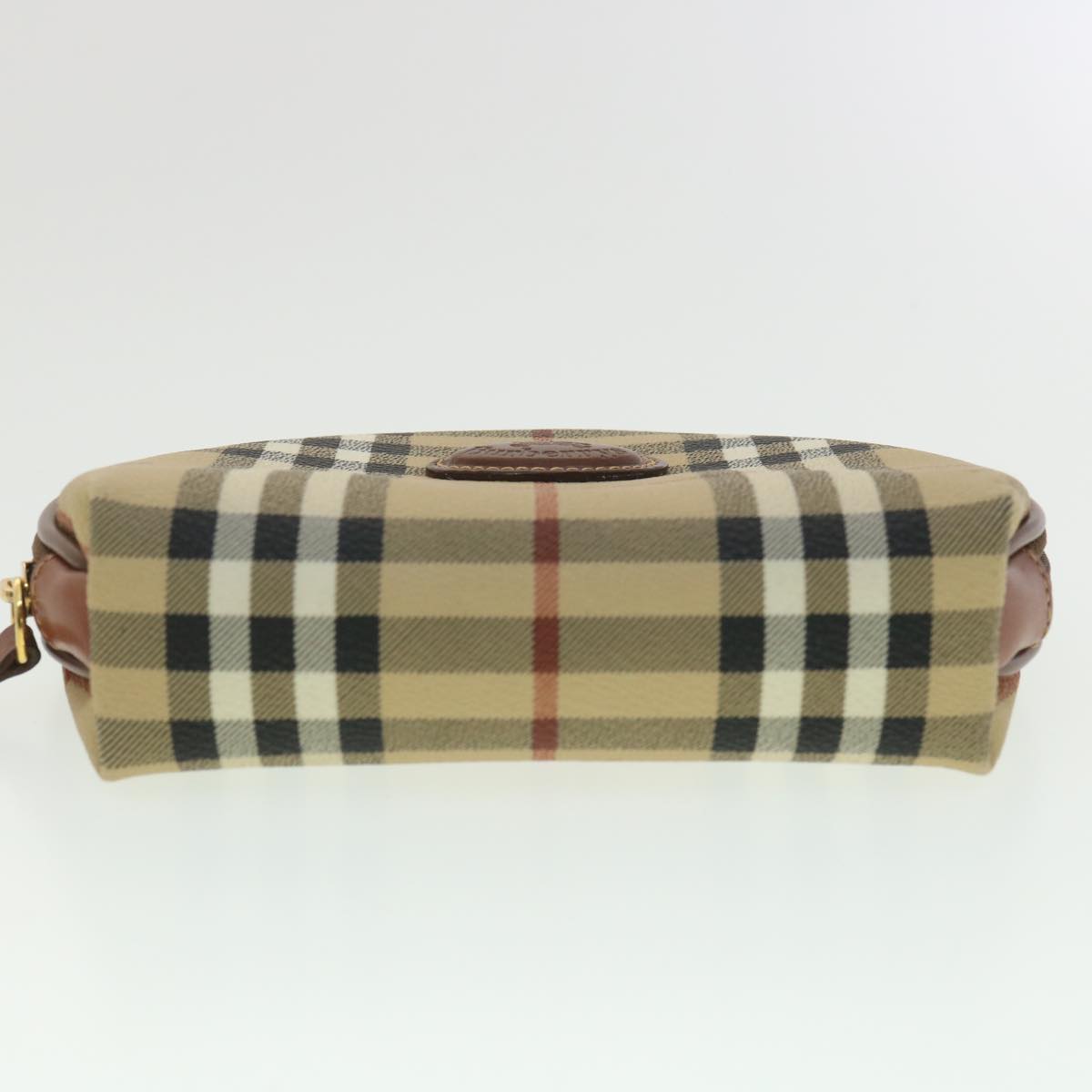 BURBERRY Nova Check Pouch PVC Leather Beige Auth 36281