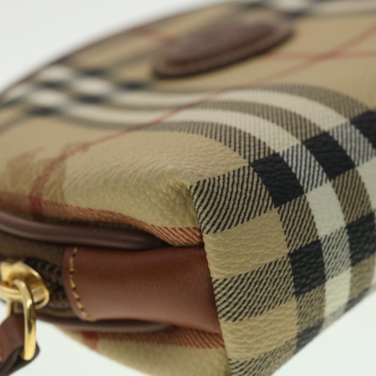 BURBERRY Nova Check Pouch PVC Leather Beige Auth 36281