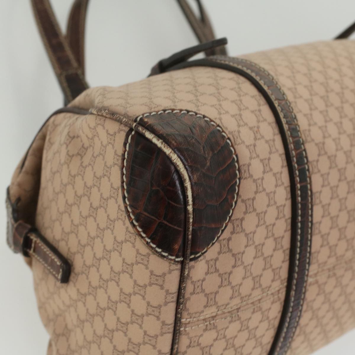 CELINE Macadam Canvas Shoulder Bag Leather Pink Brown Auth 36300