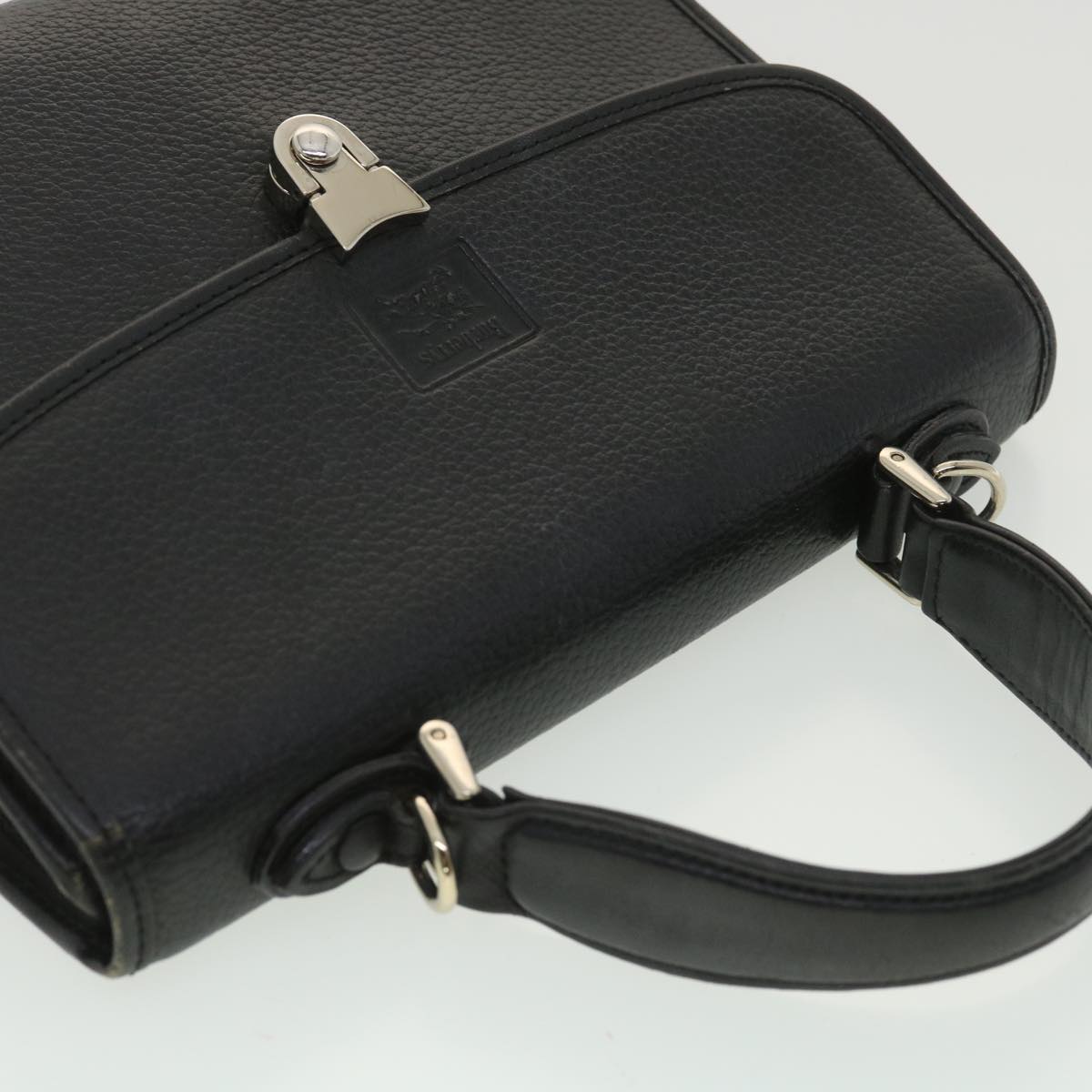 Burberrys Hand Bag Leather Black Auth 36342