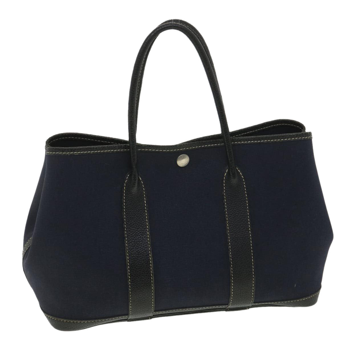 HERMES Garden party TPM Hand Bag Canvas Leather Navy Auth 36348