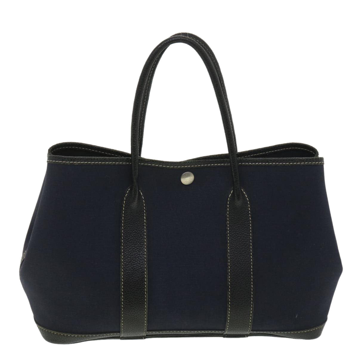 HERMES Garden party TPM Hand Bag Canvas Leather Navy Auth 36348