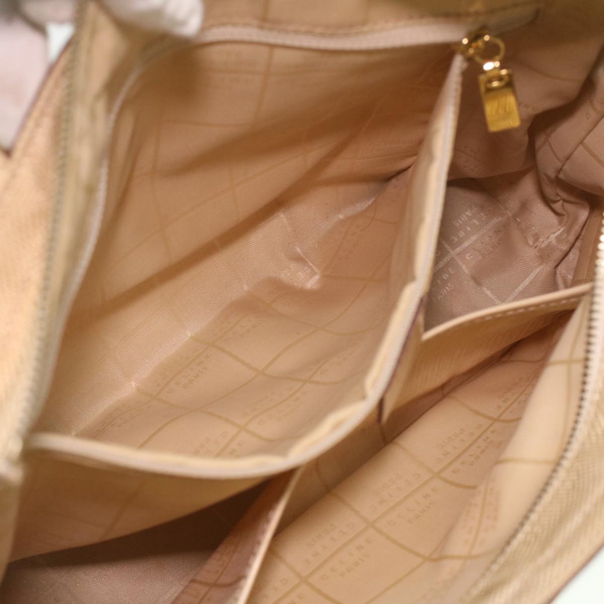 CELINE Shoulder Bag Enamel nylon Beige Auth 36352