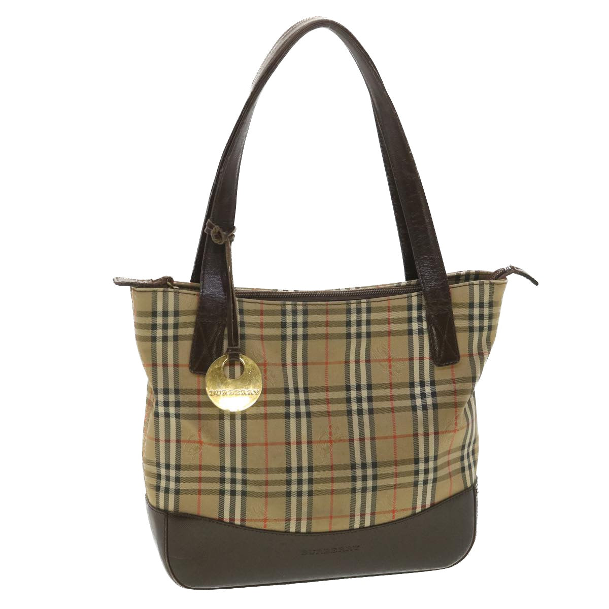 BURBERRY Nova Check Shoulder Bag Nylon Leather Beige Auth 36414