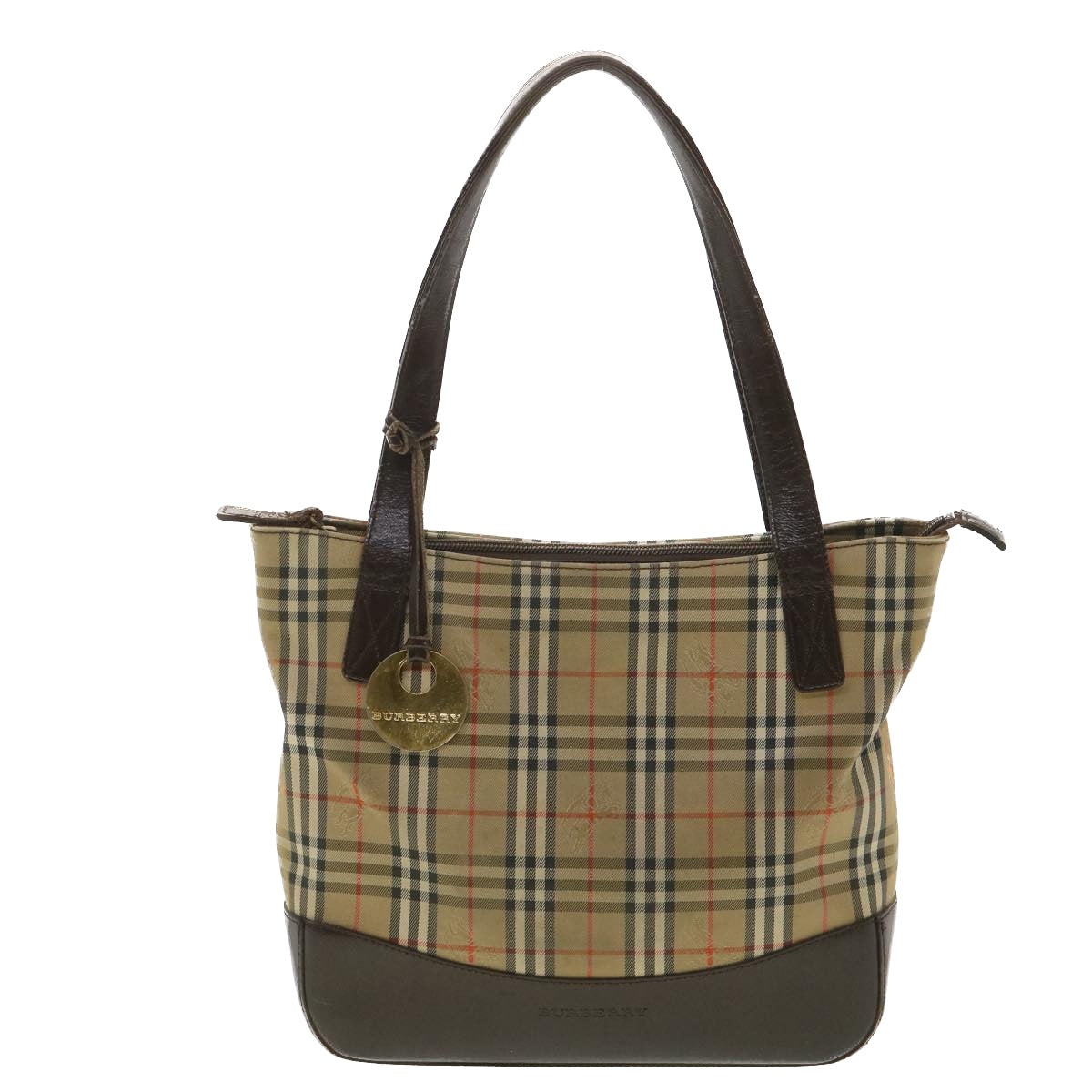 BURBERRY Nova Check Shoulder Bag Nylon Leather Beige Auth 36414