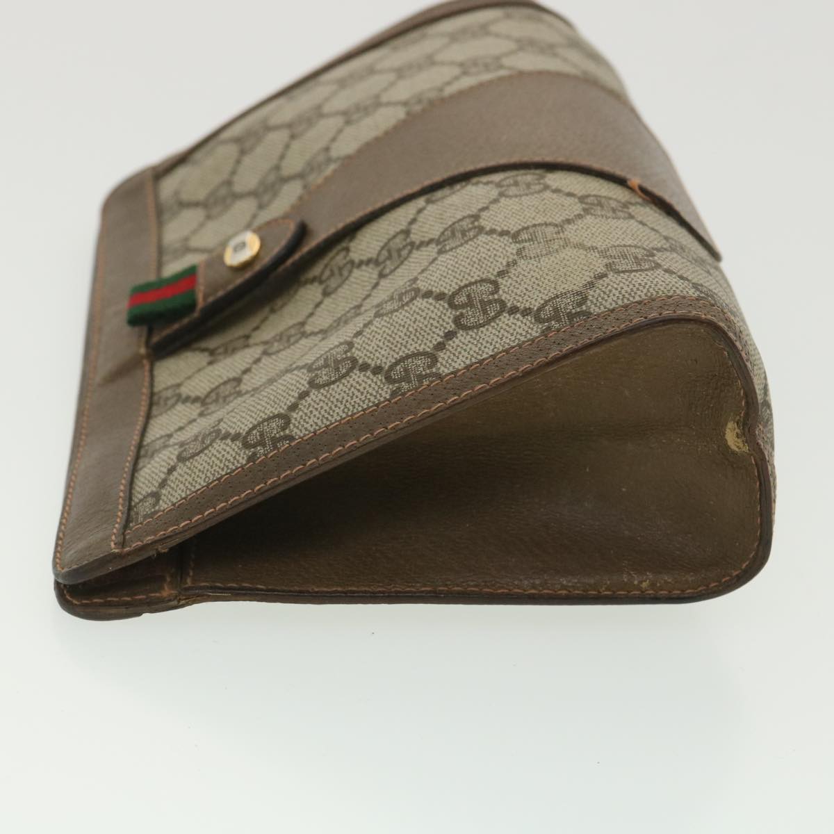 GUCCI Web Sherry Line GG Canvas Clutch Bag PVC Leather Beige Green 89 Auth 36430