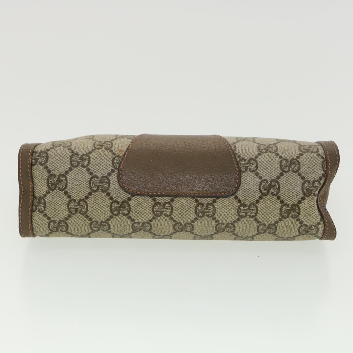 GUCCI Web Sherry Line GG Canvas Clutch Bag PVC Leather Beige Green 89 Auth 36430