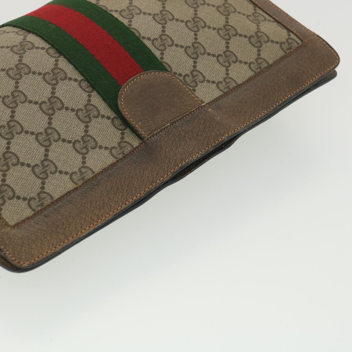 GUCCI Web Sherry Line GG Canvas Clutch Bag PVC Leather Beige Green 89 Auth 36433