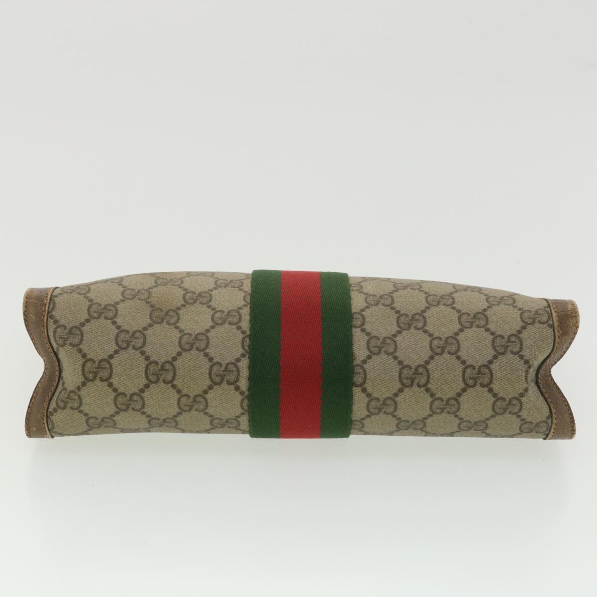 GUCCI Web Sherry Line GG Canvas Clutch Bag PVC Leather Beige Green 89 Auth 36433